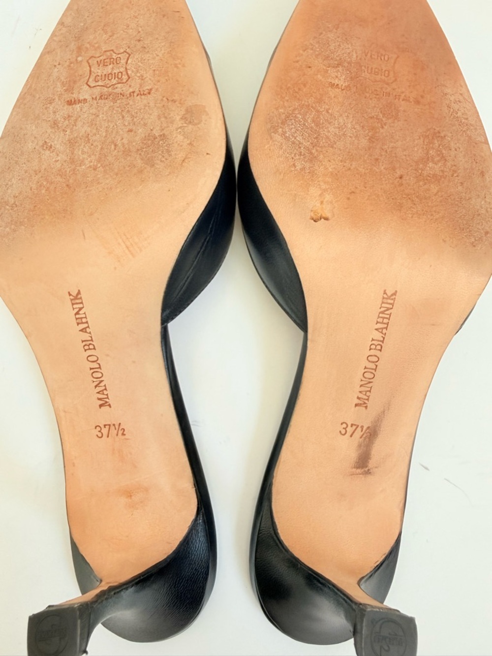 Manolo Blahnik Midnight Dark Navy blue Strappy Mule Heels Pointed Toe EU 37.5 - Picture 10 of 10